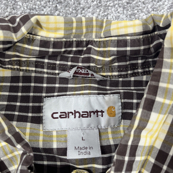 Carhartt Shirt Mens Large Relaxed Fit Plaid Button Down Cotton *Stain* - Picture 3 of 11